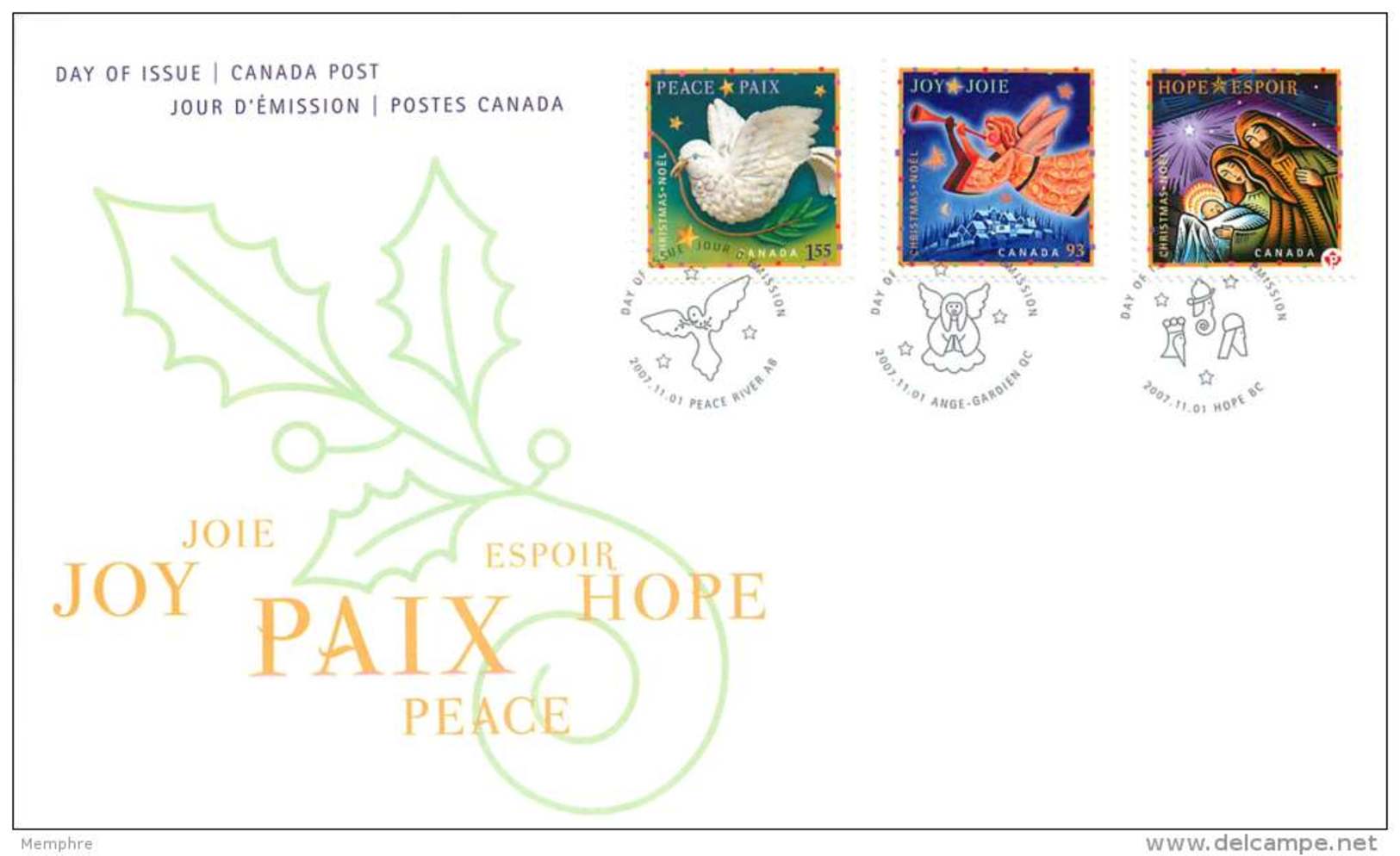 2007  Christmas Issue: Hope, Joy And Peace   Sc 2240-2  Combination FDC - 2001-2010