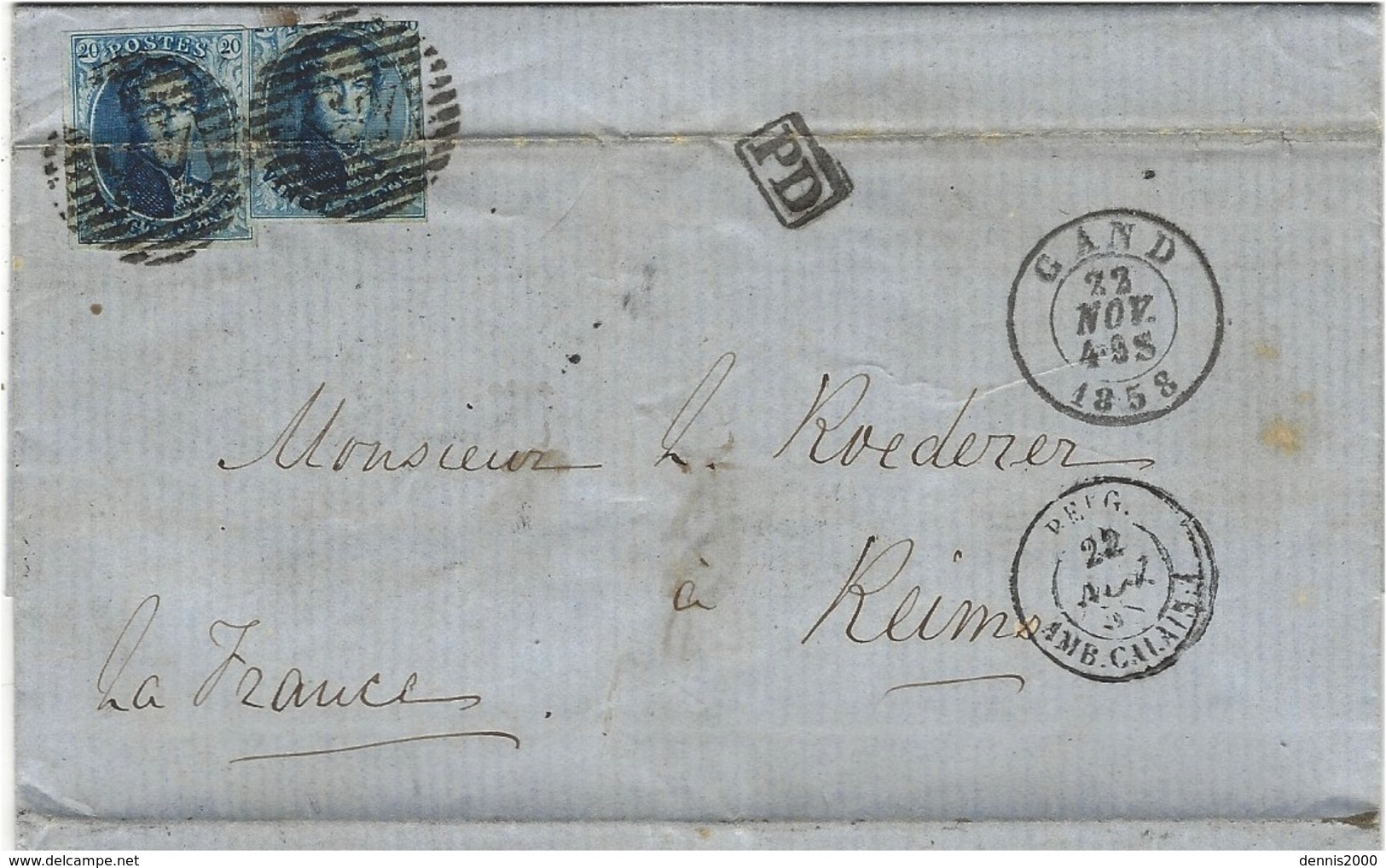 1858 Et 60 Deux Lettres Affr.  Y & T N° 11 ( Courts Ou Pli D'archive )   De Gand Et Bruxelles  Pour La France - 1849-1865 Medallions (Other)