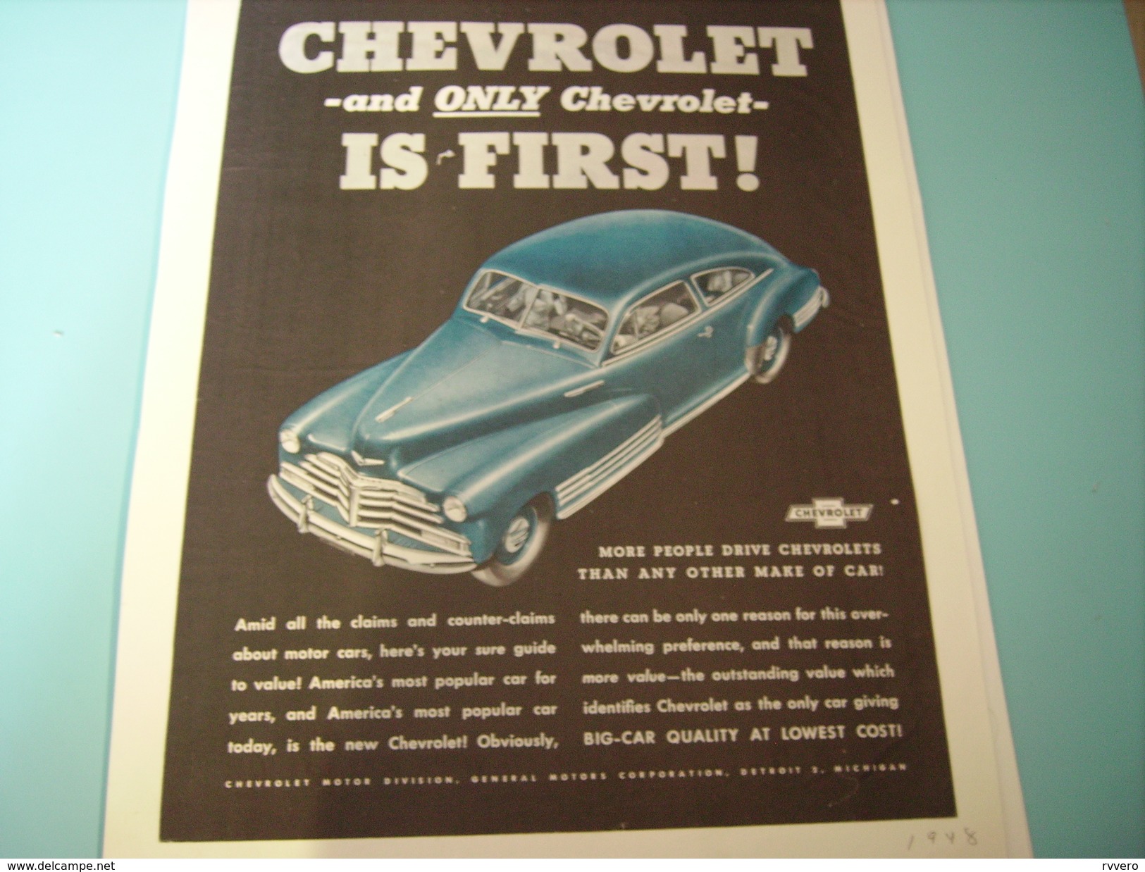 ANCIENNE PUBLICITE VOITURE CHEVROLET 1948 - Cars