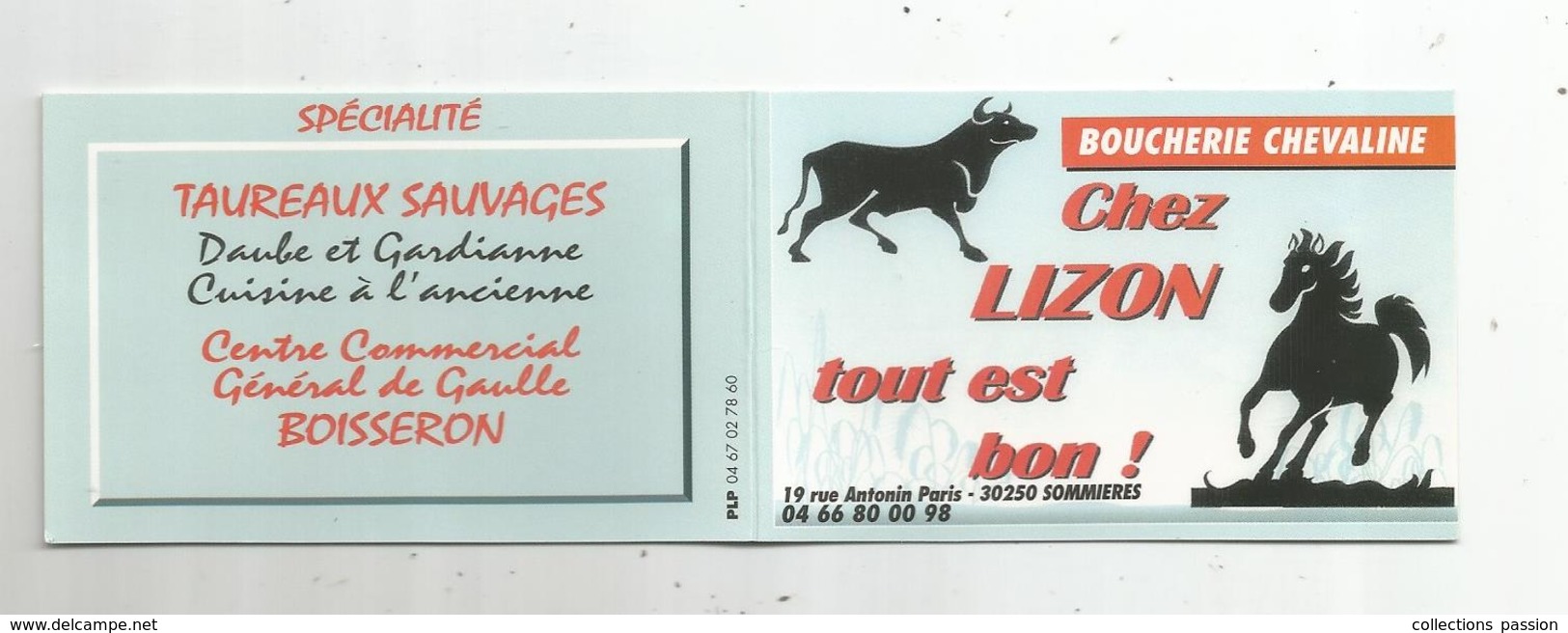 Calendrier , Petit Format ,1998, Boucherie CHEZ LIZON , 30 , SOMMIERES , 2 Scans - Petit Format : 1991-00