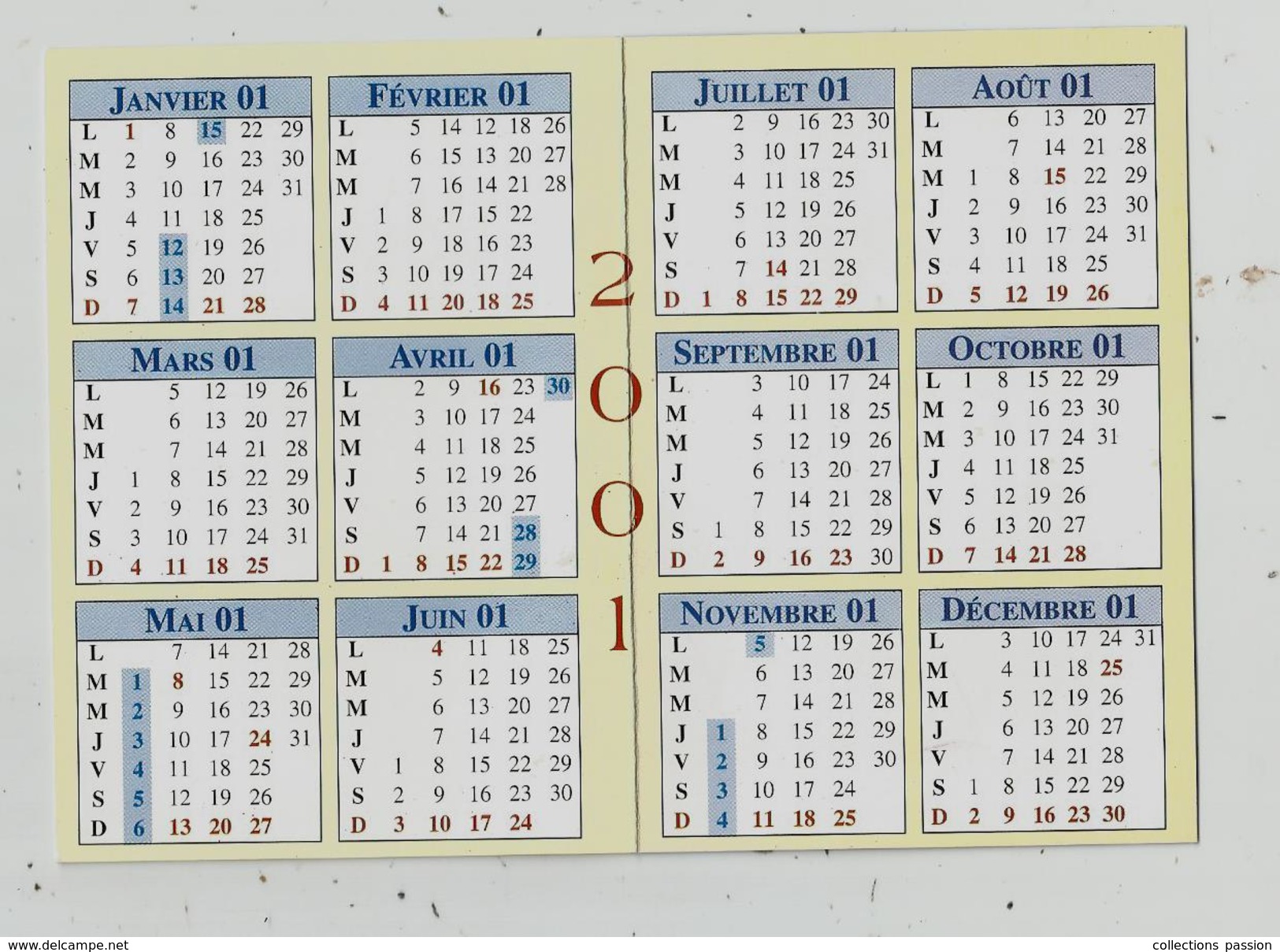 Calendrier , Petit Format ,2001, Salon Des Antiquaires De MONTPELLIER , 2 Scans - Tamaño Pequeño : 2001-...