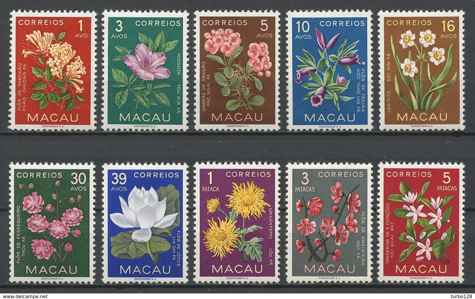 MACAO Portugaise 1953   N° 363/372 ** Neufs  = MNH  Superbes Cote 80 &euro; Flore Fleurs Myosotis Narcisses Chrisanthème - Ungebraucht