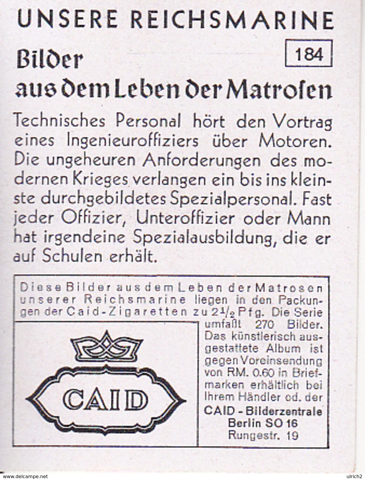 CAID Sammelbild - Unsere Reichsmarine - Technischer Vortrag  (26558) - Other & Unclassified