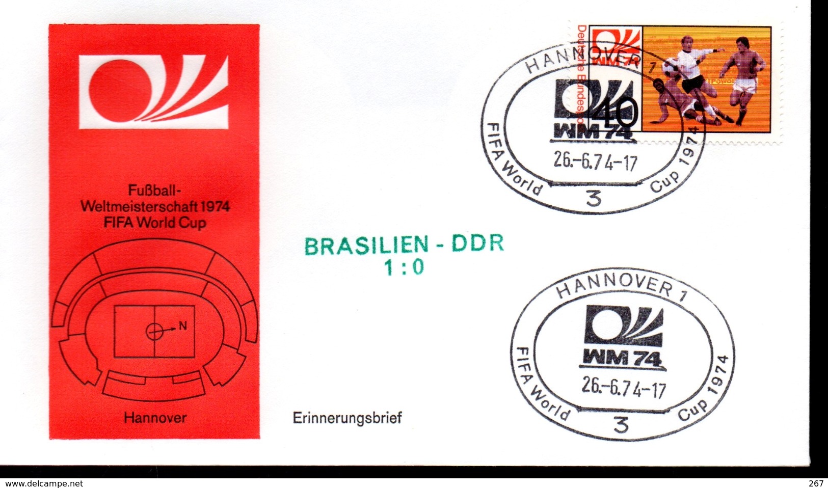 ALLEMAGNE  FDC Cm 1974   Hannover  Bresil - DDR    1 - 0    Football  Soccer Fussball - 1974 – Germania Ovest