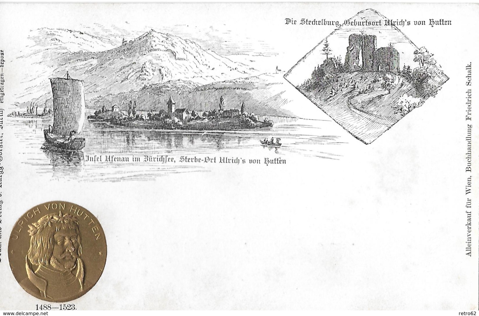 ZÜRICH &rarr; Insel Ufenau Mit Prägung Von Ulrich Von Hutten, Ca.1900 - Hütten