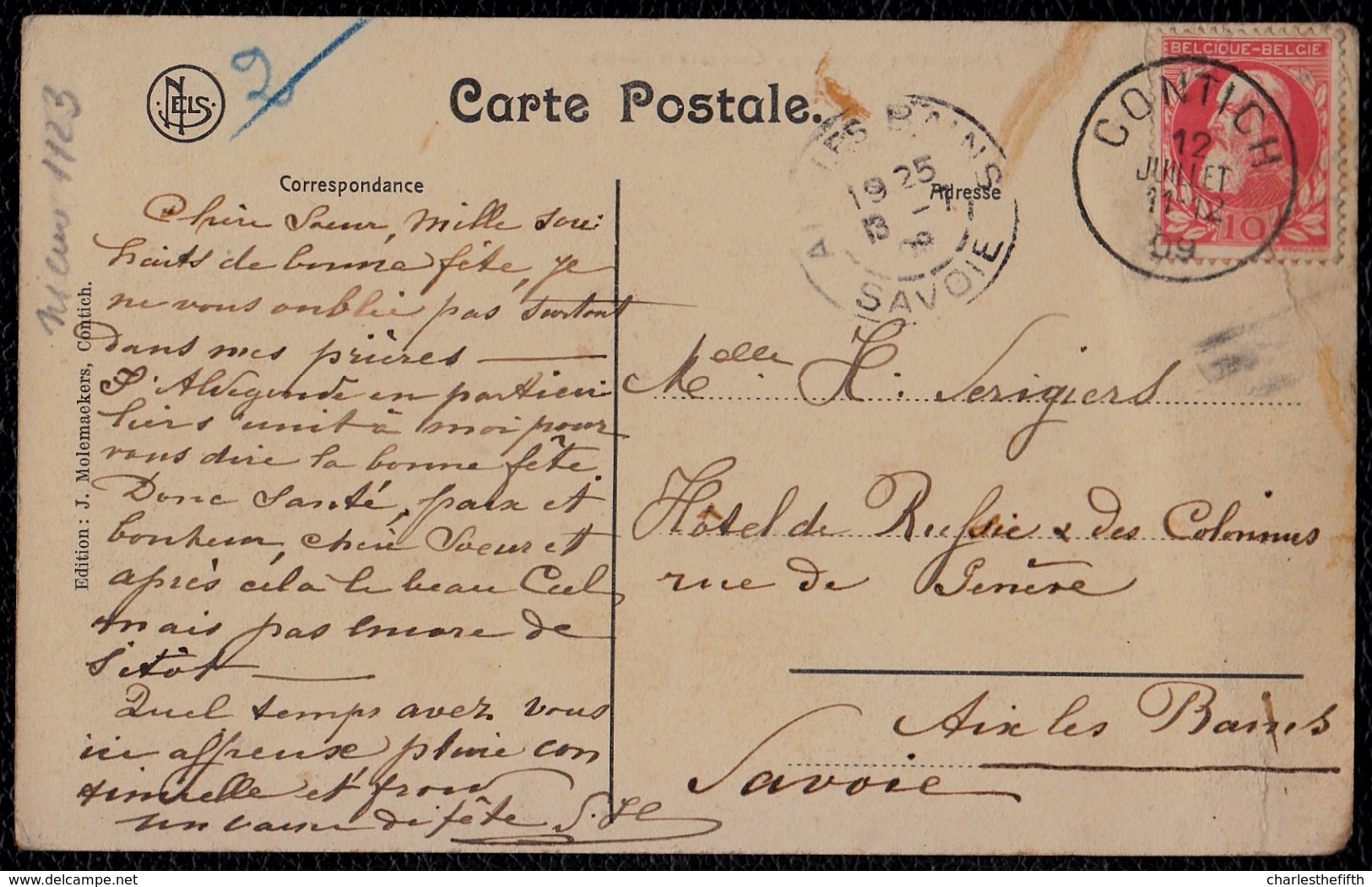 KONTICH - CONTICH - ANTWERPSCHE STEENWEG - CHAUSSEE D´ANVERS - NELS  - Exp. Vers Aix Les Bains 1909 - Kontich