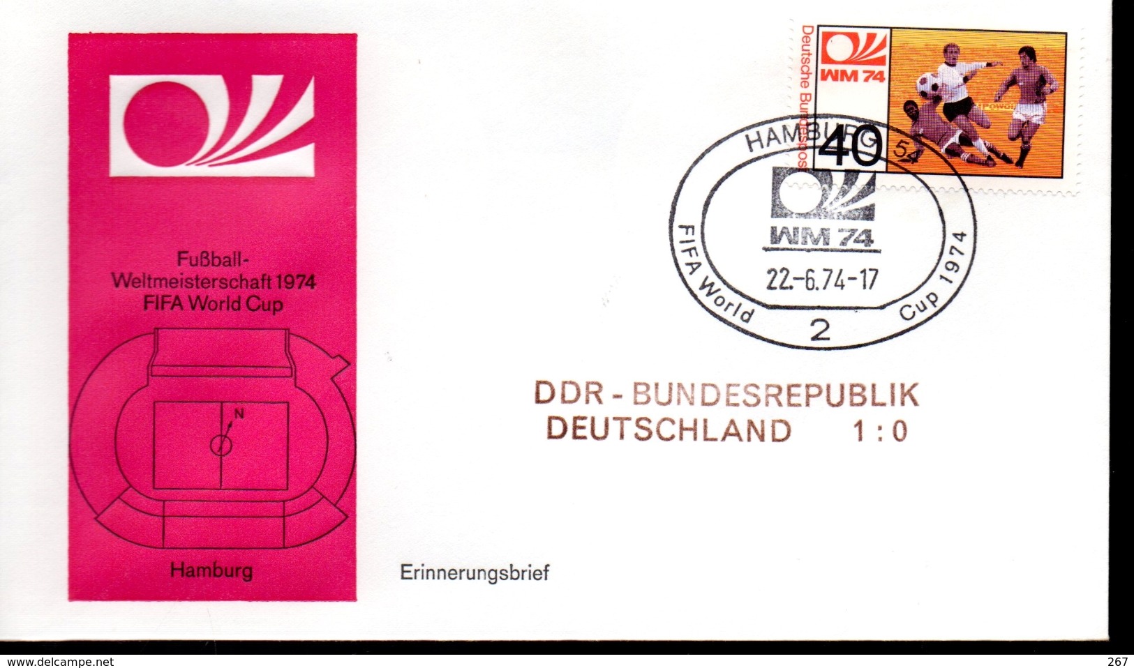 ALLEMAGNE  FDC Cm 1974  Hamburg   DDR  -  Allemagne   1 - 0    Football  Soccer Fussball - 1974 – Germania Ovest