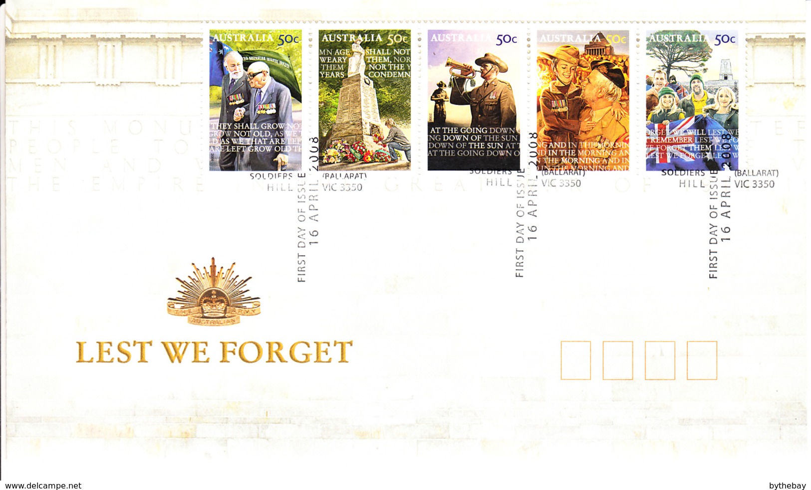 Australia FDC 2008 Scott #2858d Strip Of 5 50c Lest We Forget - ANZAC Day - Militaria