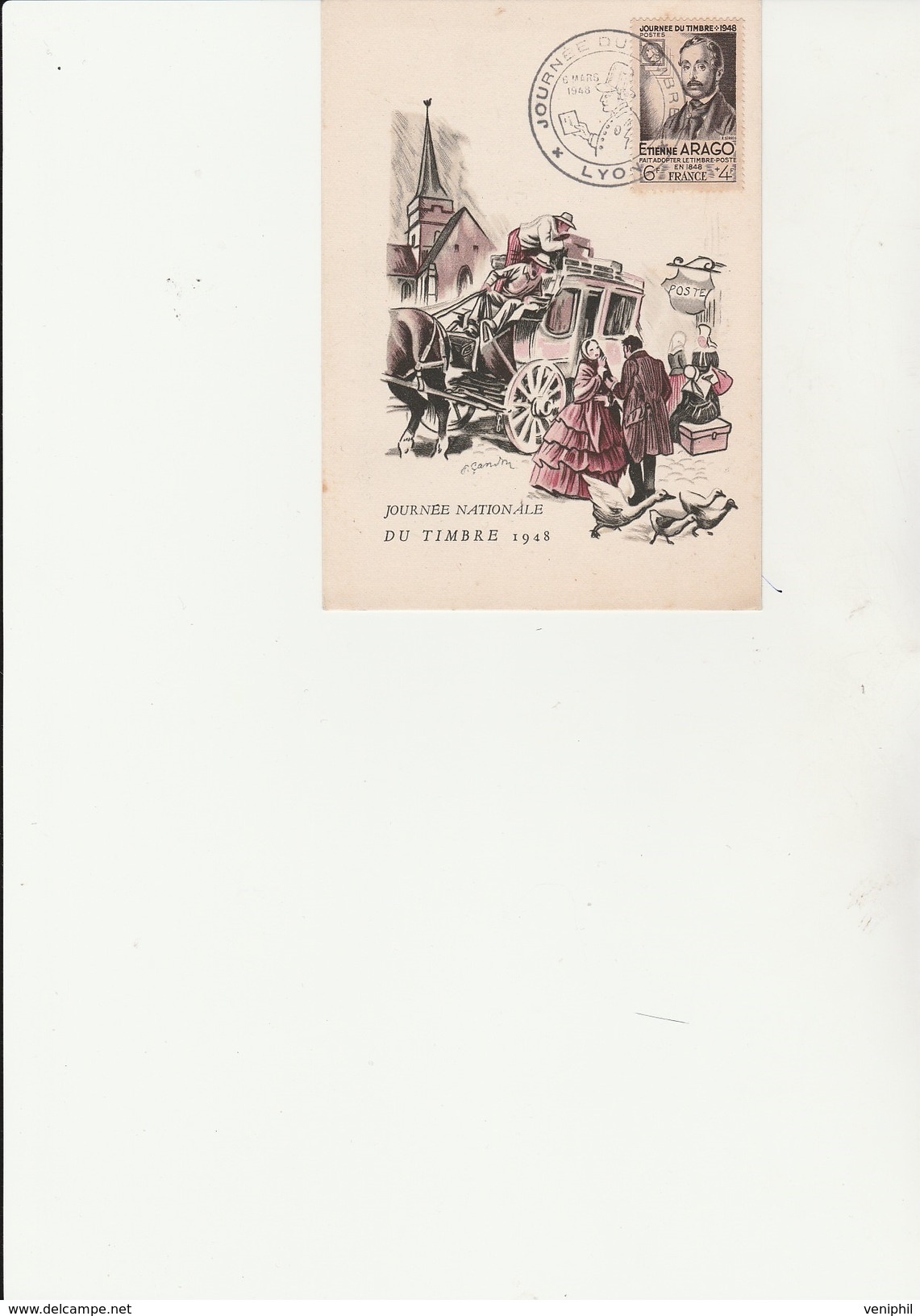 CARTE JOURNEE DU TIMBRE 1948  - TB  -CACHET ILLUSTRELYON - COTE :30 &euro; - ....-1949