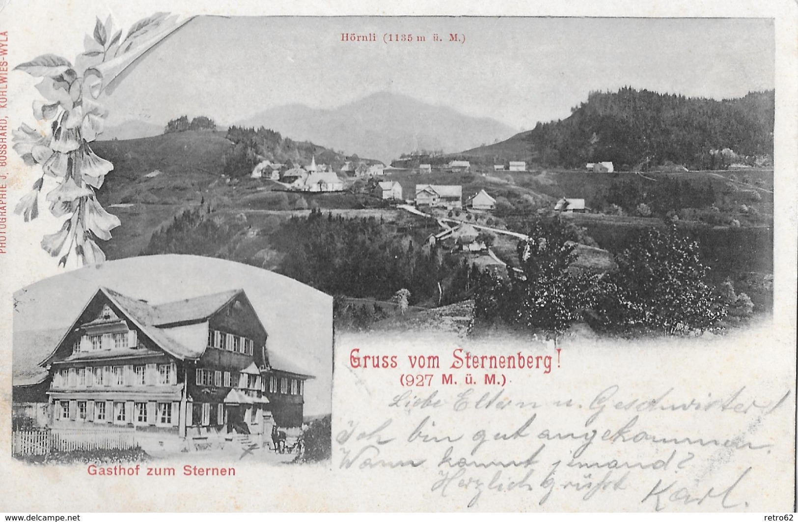 GRUSS VOM STERNENBERG &rarr; Mehrbild-Lichtdruck Mit Dem Gasthof Zum Sternen Anno 1904 - Sternenberg