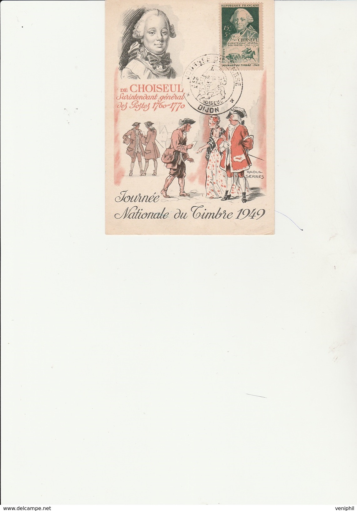 CARTE JOURNEE DU TIMBRE 1949  - TB  -CACHET ILLUSTRE DIJON- COTE :27 &euro; - ....-1949