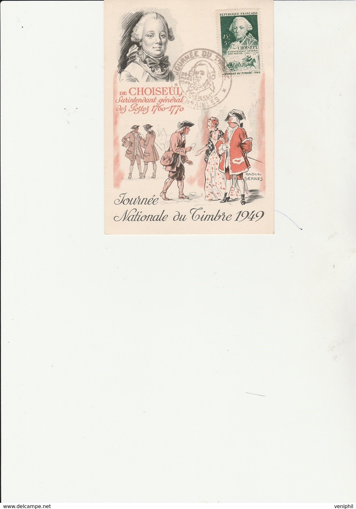 CARTE JOURNEE DU TIMBRE 1949  - TB  -CACHET ILLUSTRE VERSAILLES - COTE :27 &euro; - ....-1949