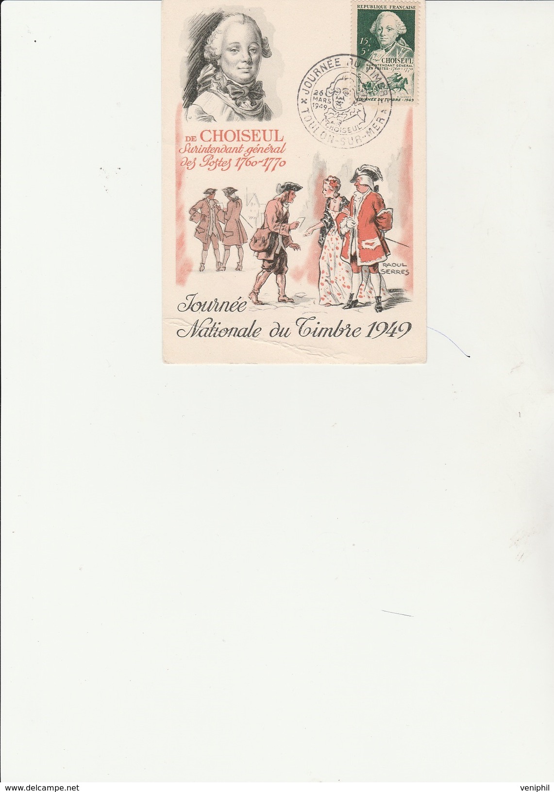 CARTE JOURNEE DU TIMBRE 1949  - TB  -CACHET ILLUSTRE TOULON SUR MER - COTE :27 &euro; - ....-1949