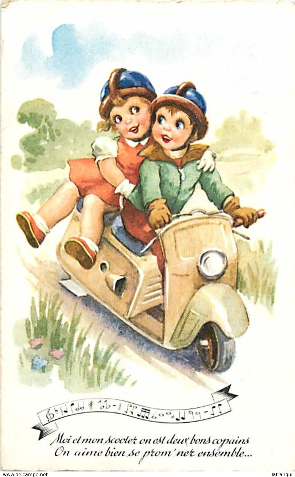 Ref N693 -illustrateur Enfants - Transports - Le Scooter -theme Scooters   - Carte Bon Etat - - Autres & Non Classés