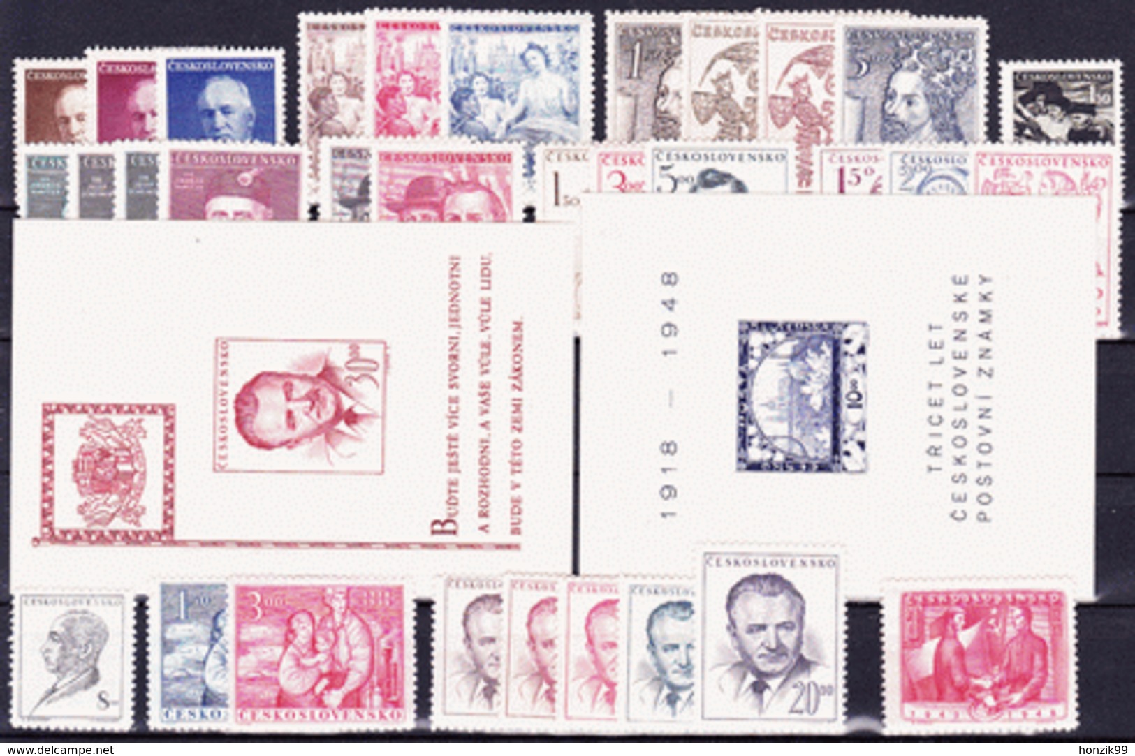 * Tchécoslovaquie 1948 Mi 529-61 + Bl.10-11 (Yv 457-86+BF 12-13), (MH), Trace De Charniere Propre - Volledig Jaar