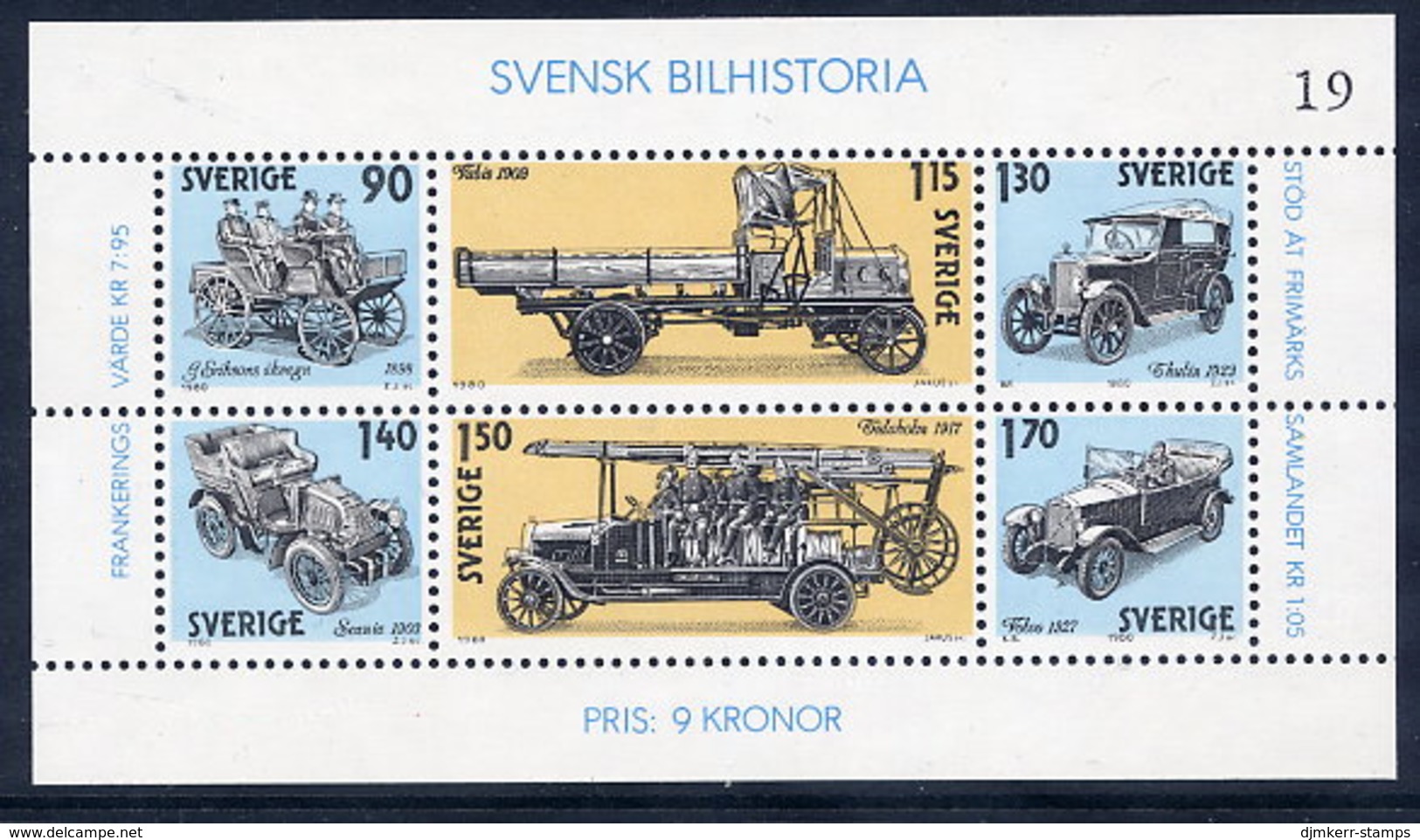 SWEDEN 1980 History Of Automobiles Block MNH / **.  Michel Block 8 - Unused Stamps
