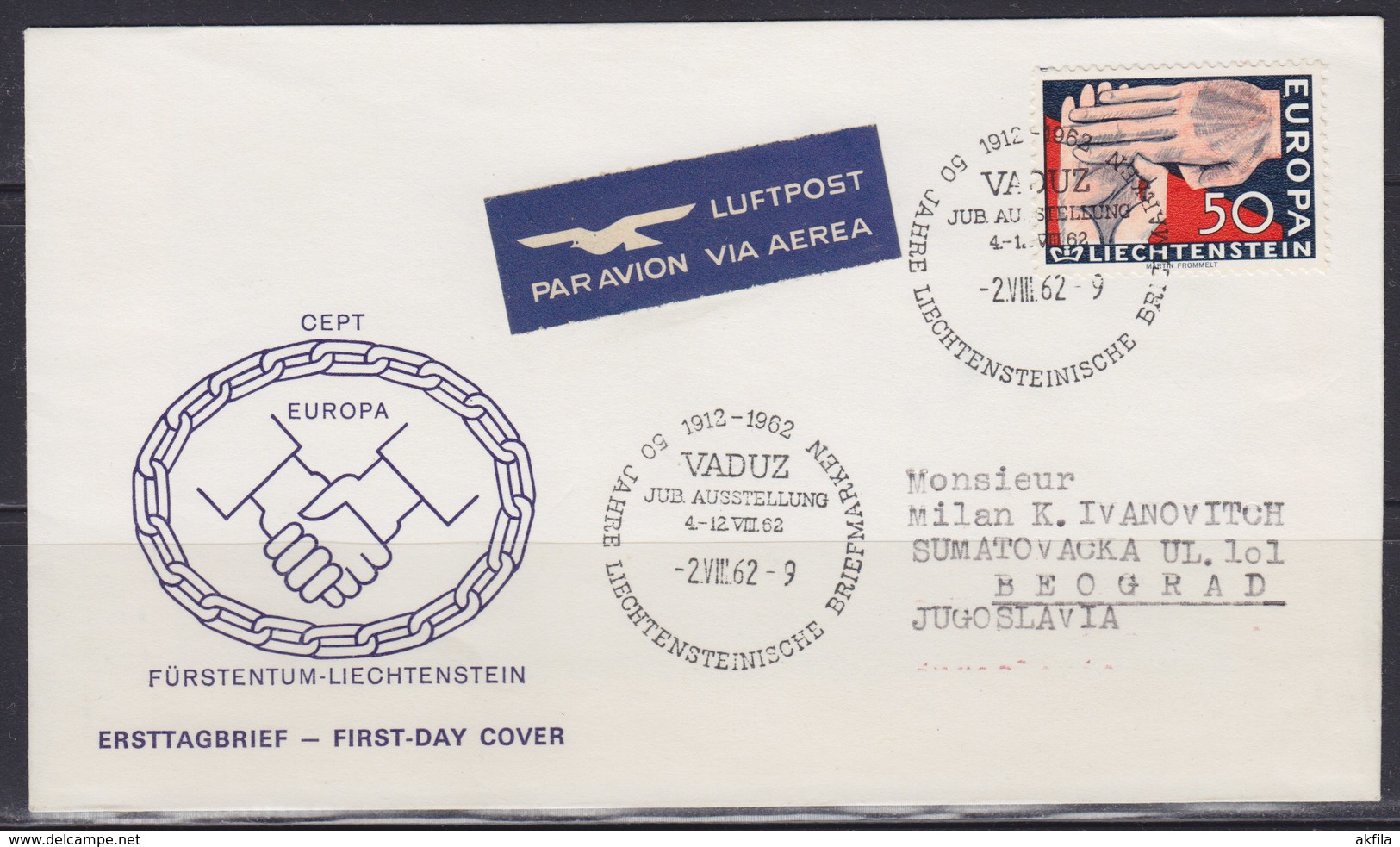 Liechtenstein 2.VIII.1962 Europa CEPT Airmail Letter - Posta Aerea