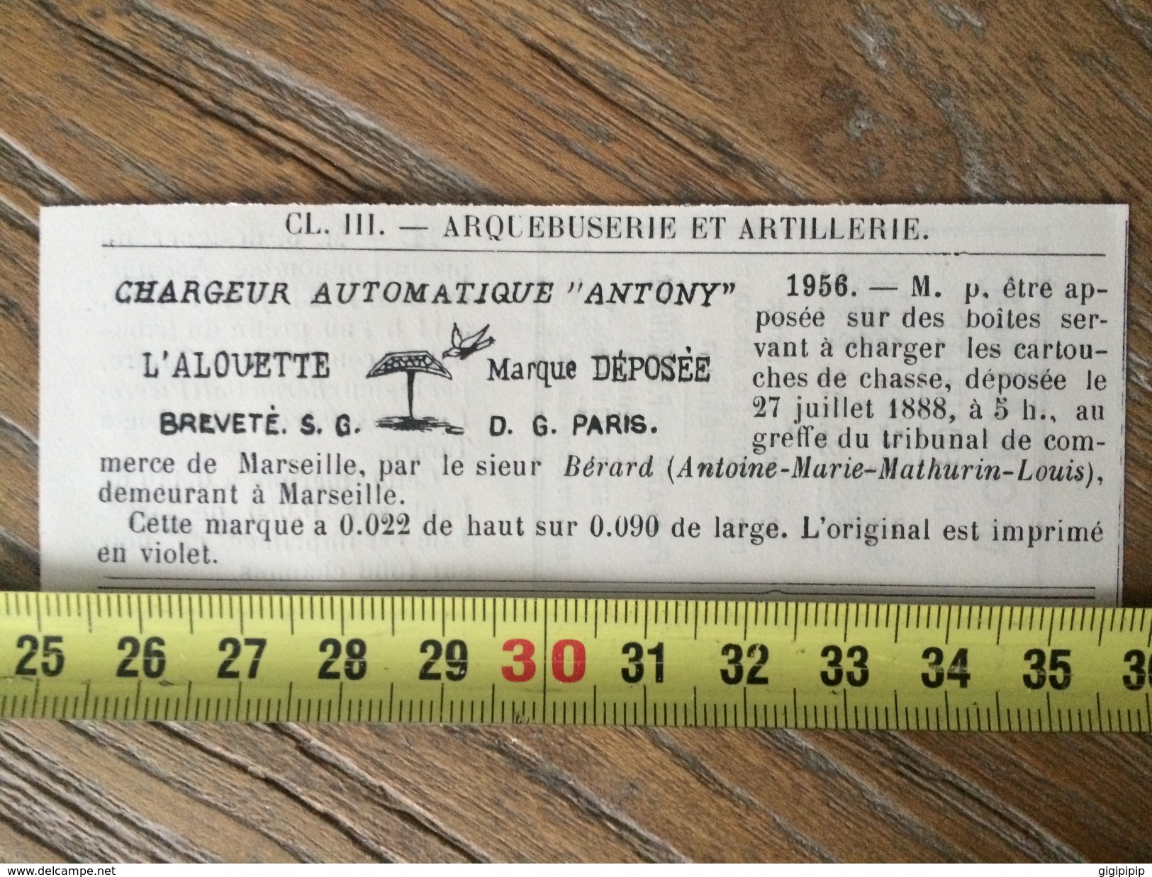 MARQUE DEPOSEE 1888 MOKAINE BEROUDIAT TARARE ET CHARGEUR AUTOMATIQUE ANTONY CARTOUCHES DE CHASSE BERARD A MARSEILLE - Collections