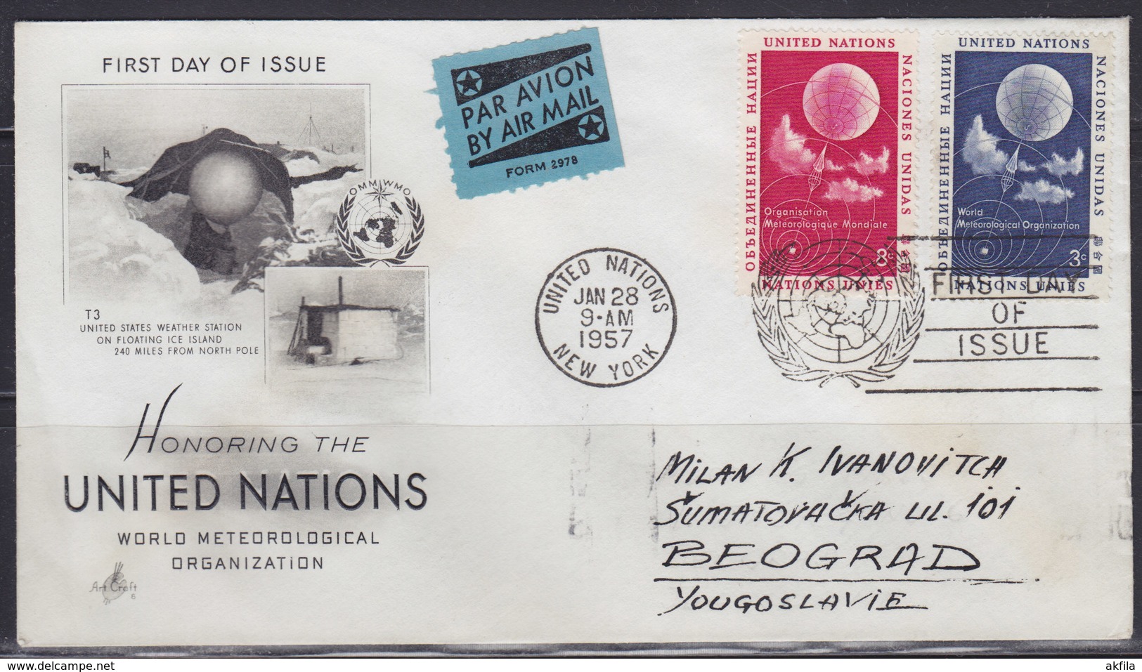 United Nations (New York) 28.I.1957 Honoring The United Nations, Air Mail Letter - Airmail