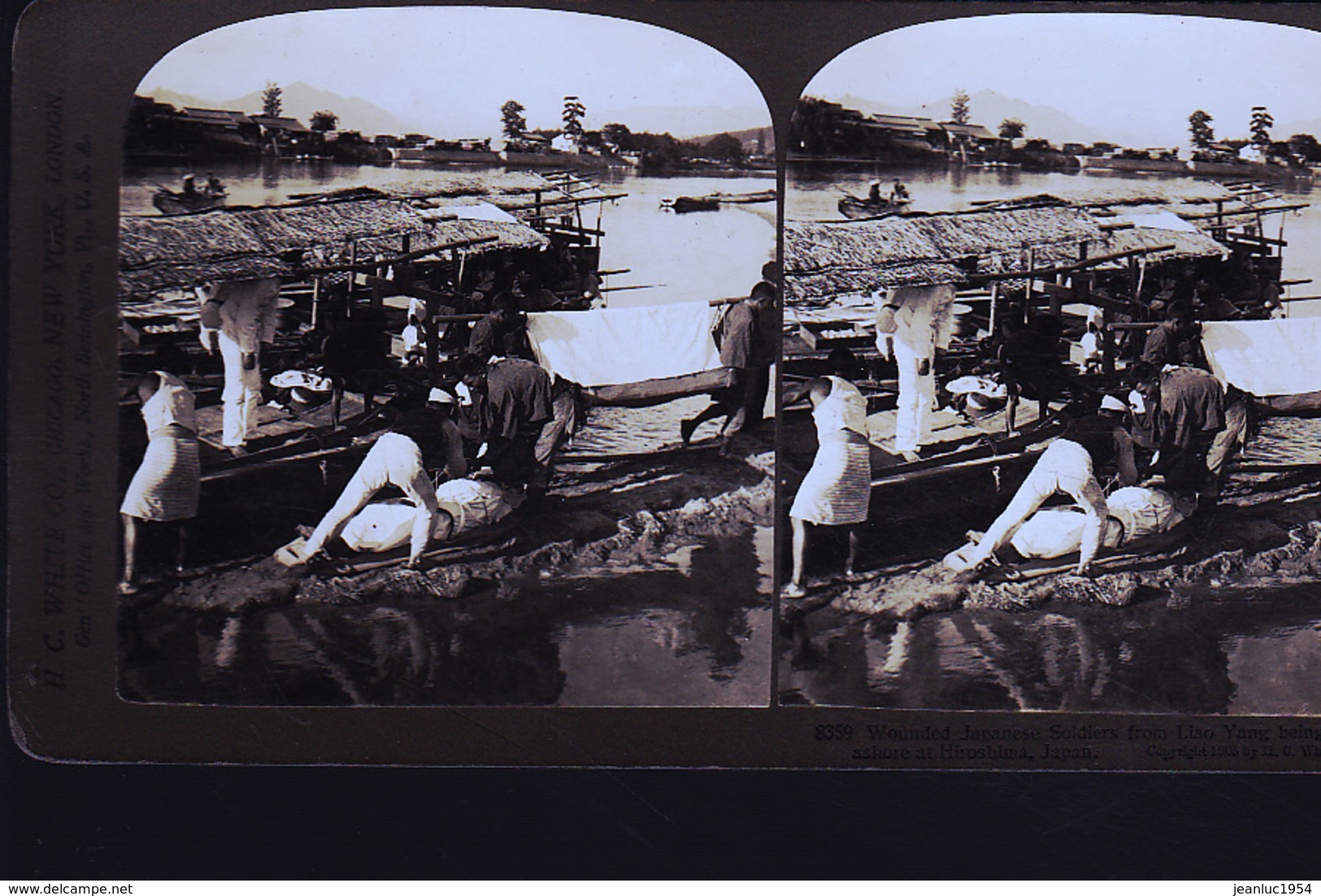 JAPON WOUNDED SOLDIERS FROM LIAO YANG BEING BROUTH 1902  PHOTO ORIGINALE - Photos Stéréoscopiques