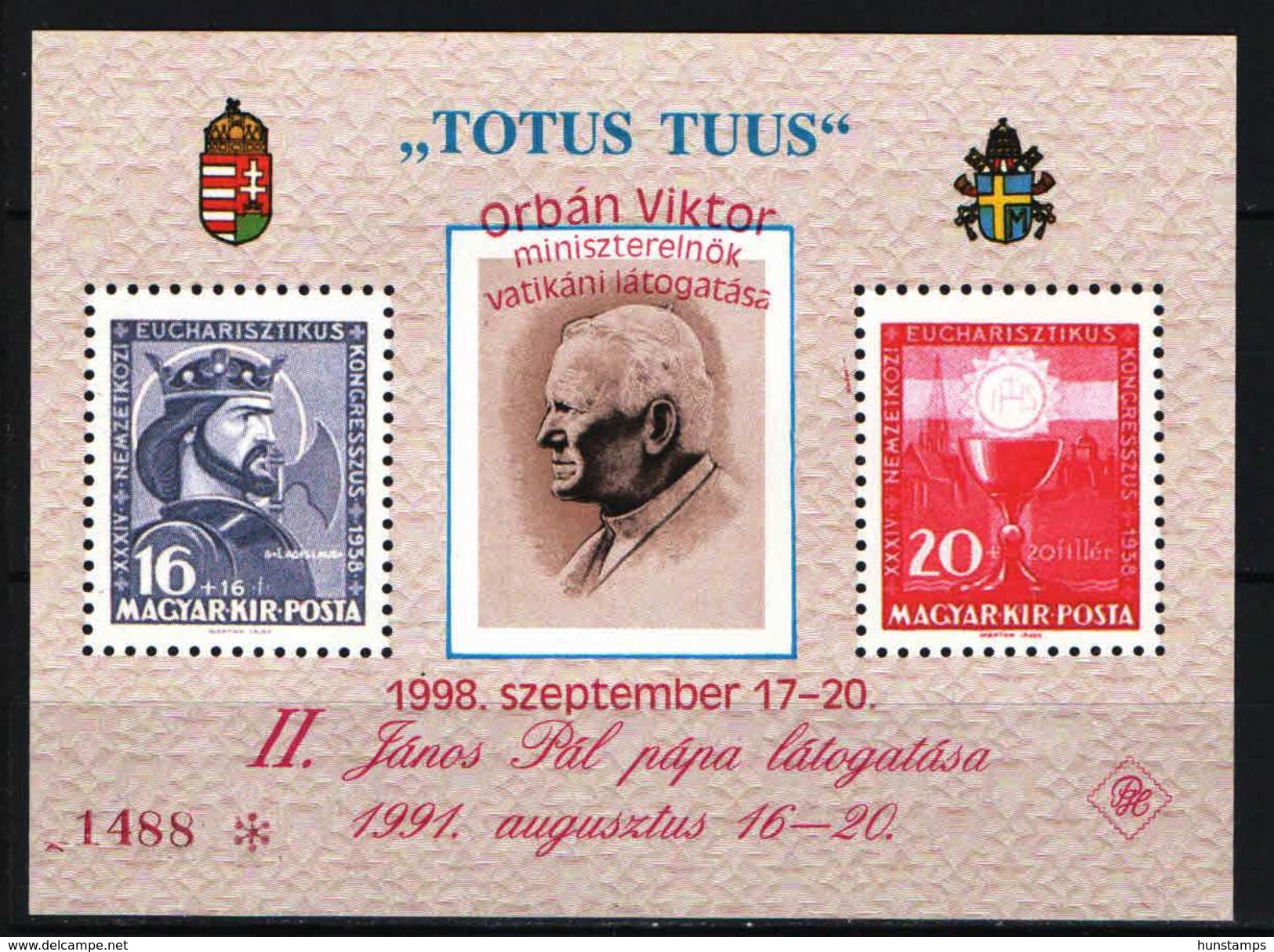 Hungary 1998. II. John Paul Pope "Orben Viktor" Overprint / Commemorative Sheet Pair / Special Cat. !!! MNH (**) - Commemorative Sheets