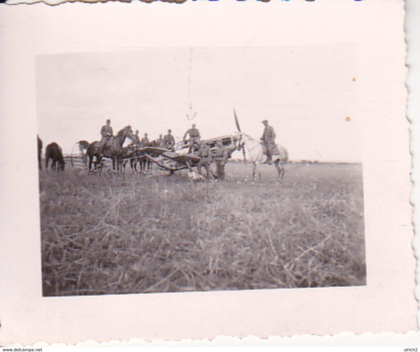 Foto Deutsche Soldaten Zu Pferd Mit Flugzeug - 2. WK - 5,5*4cm (26609) - War, Military