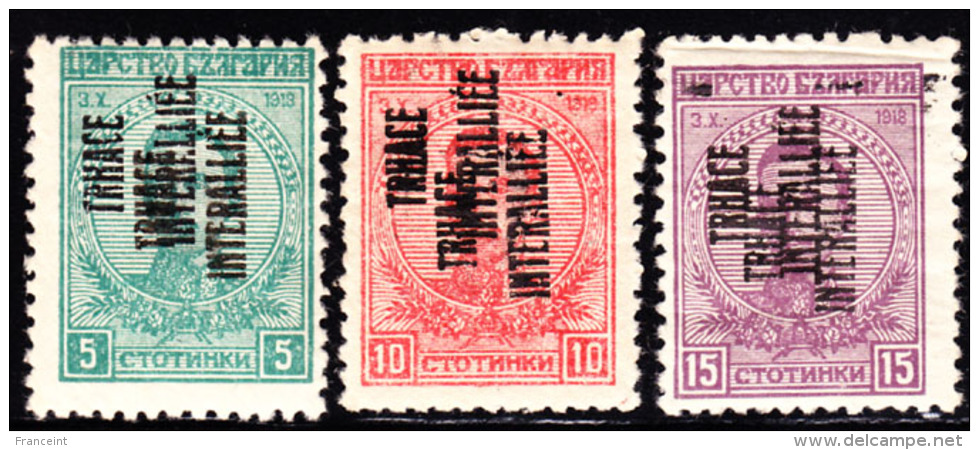 Thrace 1919 Collection Of 9 Bulgarian Stamps Double Overprint "THRACE INTERALLEE". MH. - Thrace