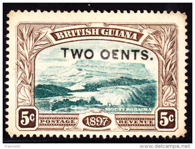 British Guiana 1899 2c On 5c Mt. Roraima. Overprinted "OENTS" Instead Of "CENTS". Scott 157. MNG. - Britisch-Guayana (...-1966)