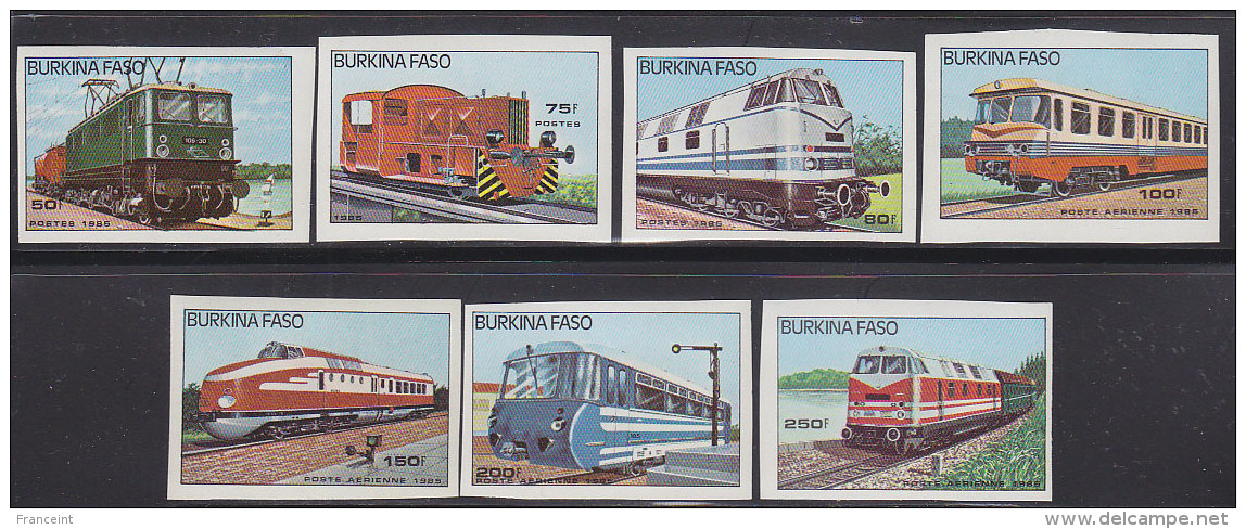 Burkina Faso 1985 Trains.  Set Of 7 Imperforates. Scott  732-8. - Burkina Faso (1984-...)