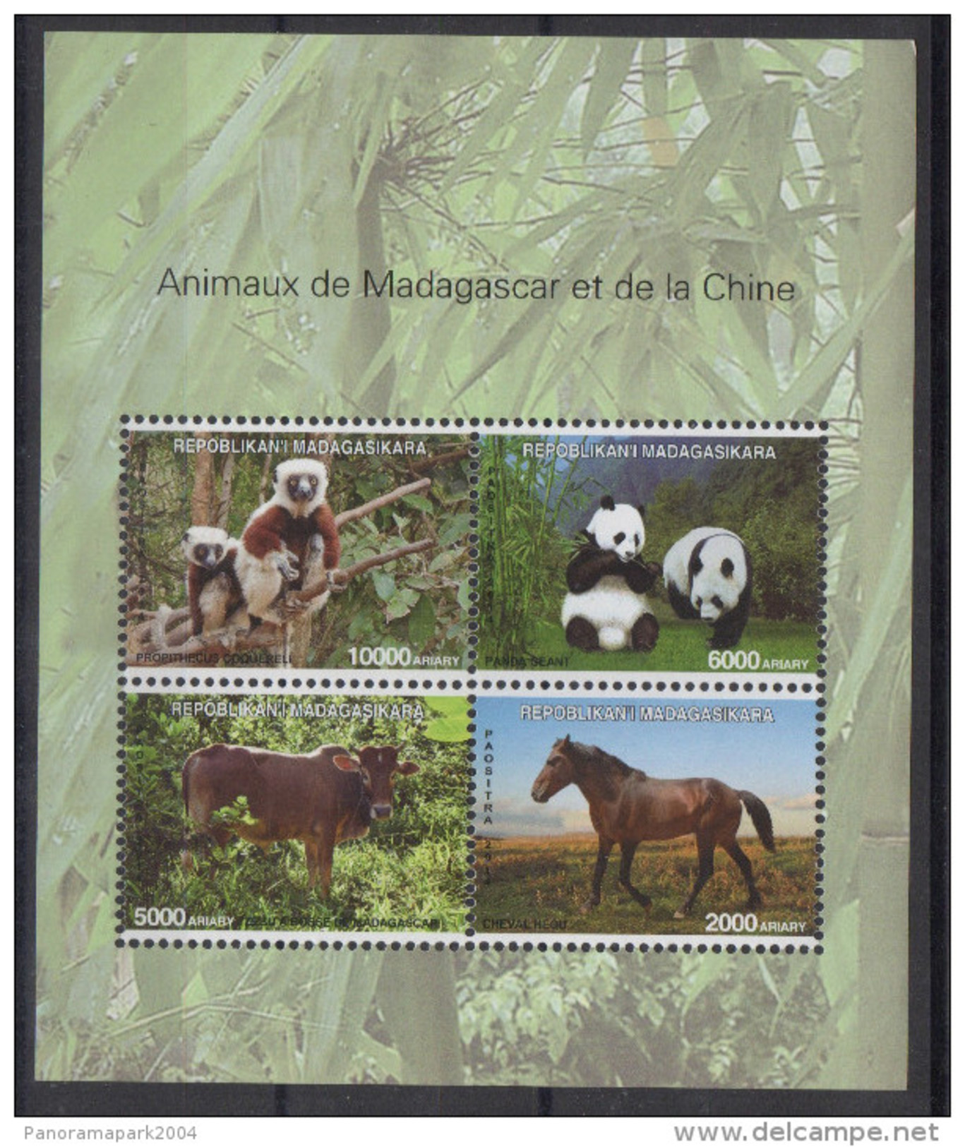 Madagascar Madagaskar 2014 Mi. 322x Chine Bloc Sheet Block China Joint Issue Faune Fauna Panda Horse Pferd Lemurien - Madagascar (1960-...)