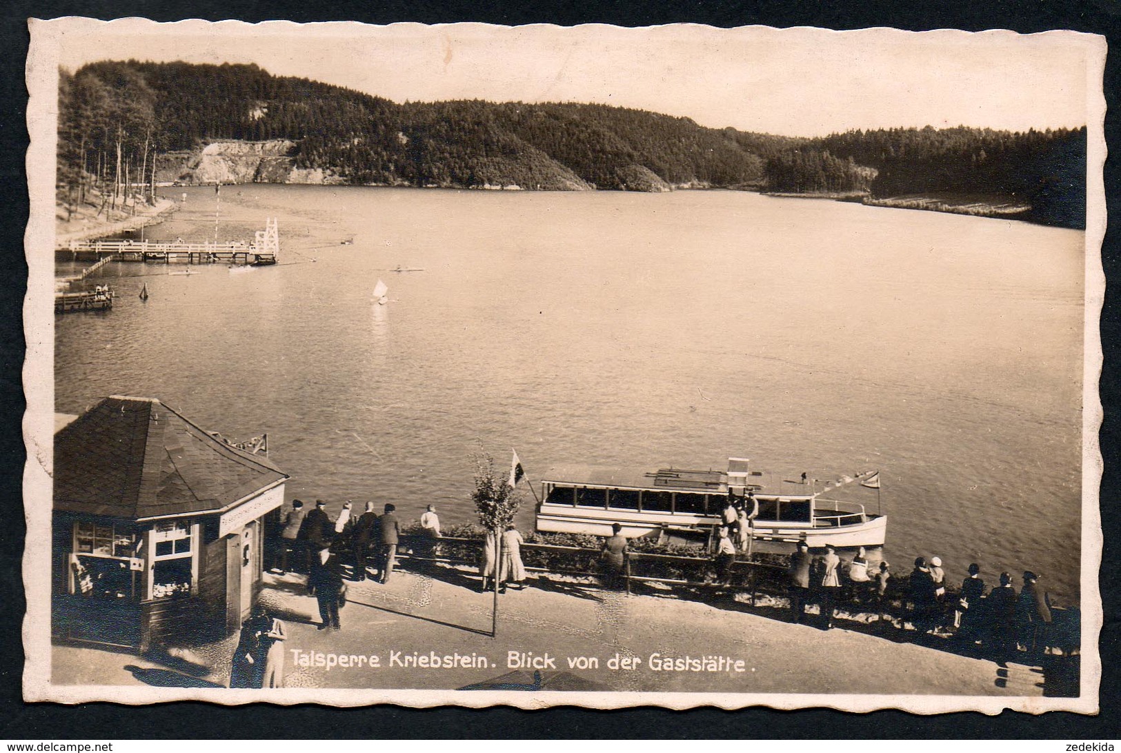 9200 - Alte Foto Ansichtskarte - Talsperre Kriebstein - Gaststätte  Schifffahrt Dampfer - Gel 1933 - Landgraf - Waldheim