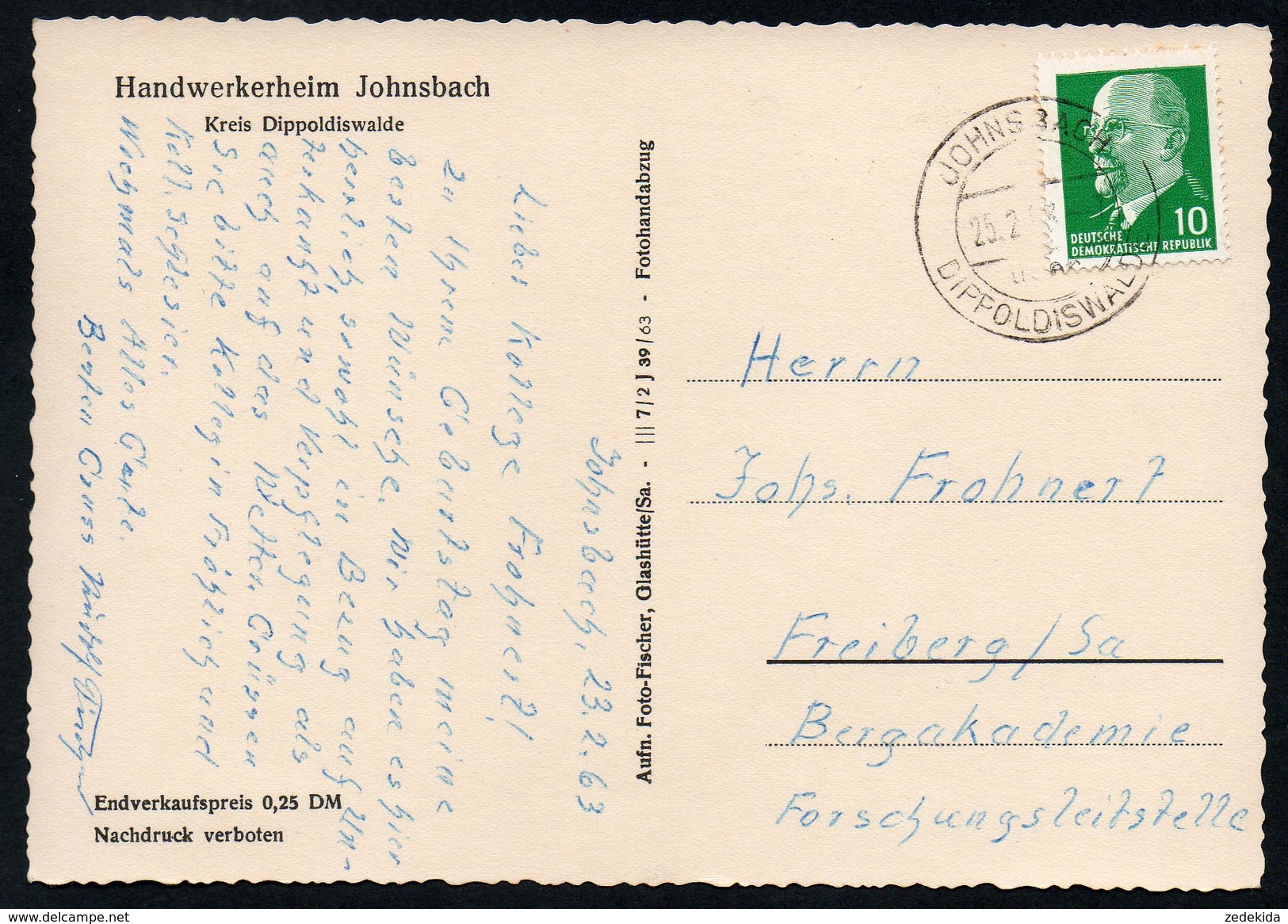 9211 - Alte Foto Ansichtskarte - Johnsbach Kr. Dippoldiswalde - Handwerkerheim - Foto Fischer - Landpost Landpoststempel - Glashütte