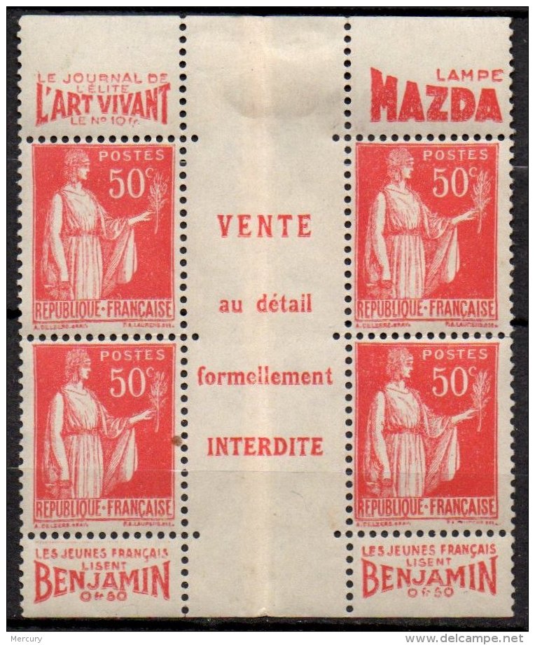 FRANCE - 50 C. Paix - Bloc De 4 Art Vivant + Benjamin Et Mazda + Benjamin Type IIA - Autres & Non Classés