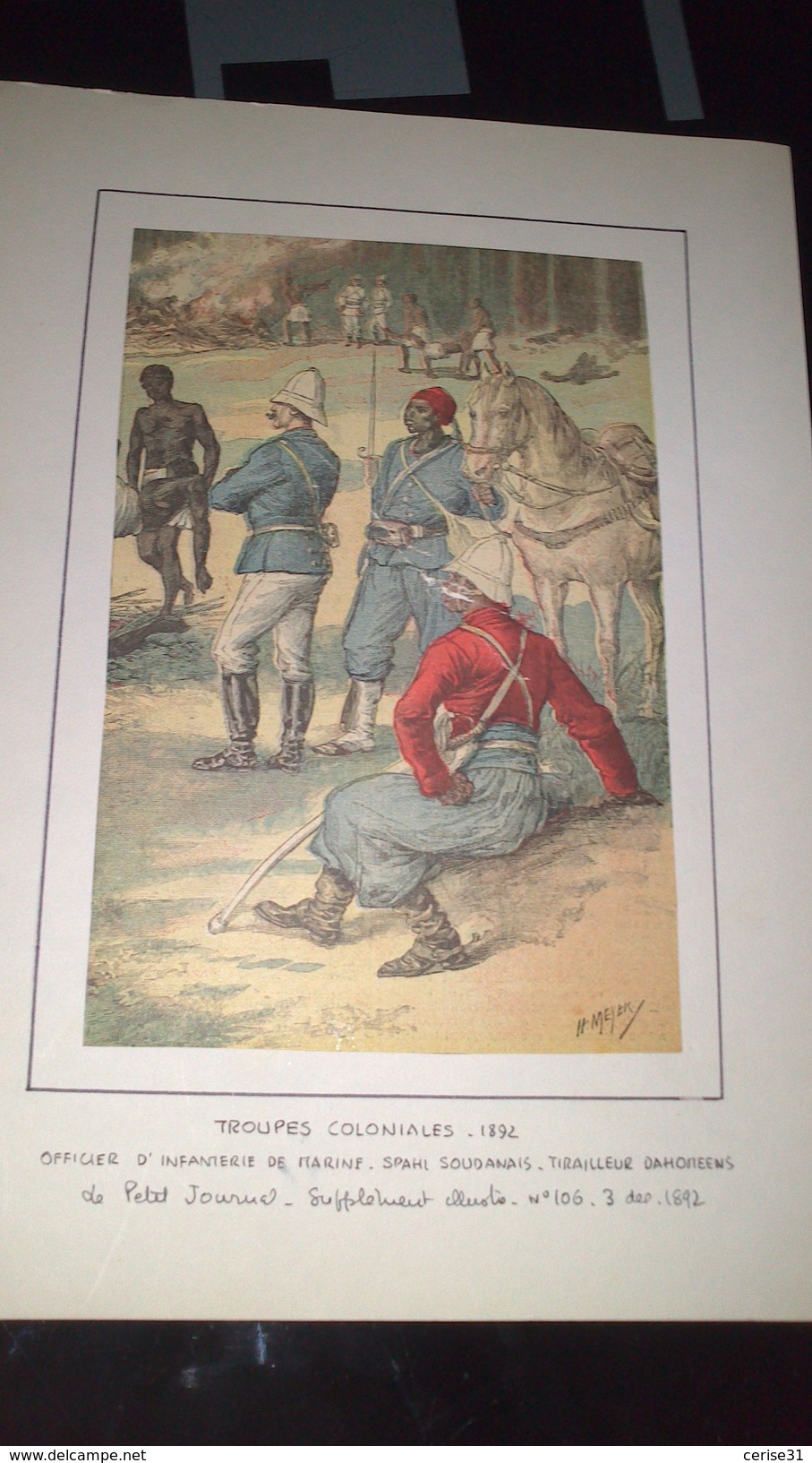 Affiche (dessin) - Troupes Coloniales 1892......officier D'infanterie De Marine, Spahi Soudanais, Tirailleur Dahomeens. - Afiches