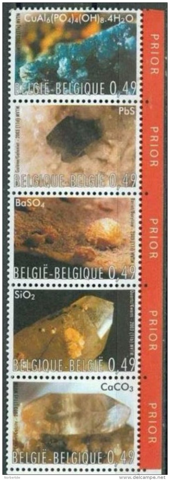 Belgium**MINERALS-5 Vals-Turqoise-Quartz-Calcite-2003-Barytine Galena-Mineraix-Mineralen-Mineralien - Unused Stamps