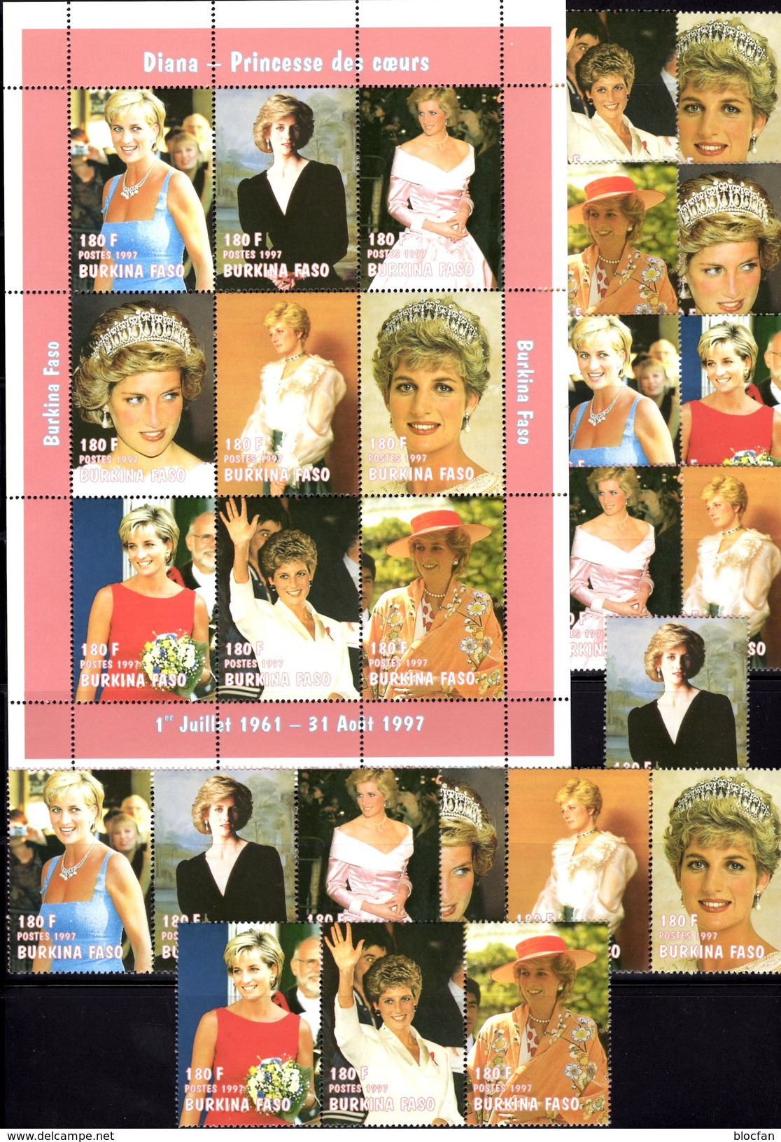 Memorial Diana 1997 Obervolta 1488/6,ZD,KB ** 54&euro; Lady Di Flower Princess Of Wales Bloc M/s Sheetlet Bf Burkina Fas - Burkina Faso (1984-...)