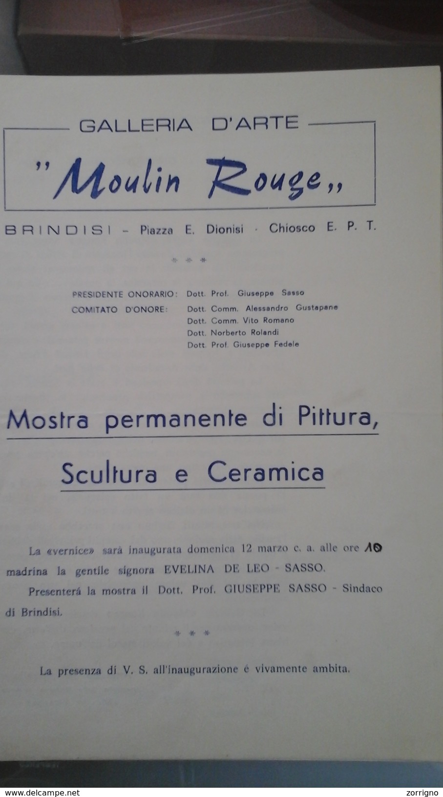 Invito Della Galleria D'arte "Moulin Rouge" Di Brindisi - Anni '60 - Programmes