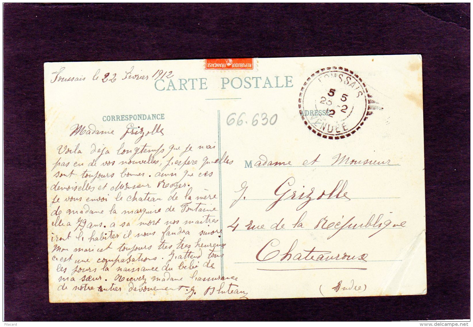 66630    Francia,  Bourneau,  Le  Chateau,  VG  1912 - Fontenay Le Comte