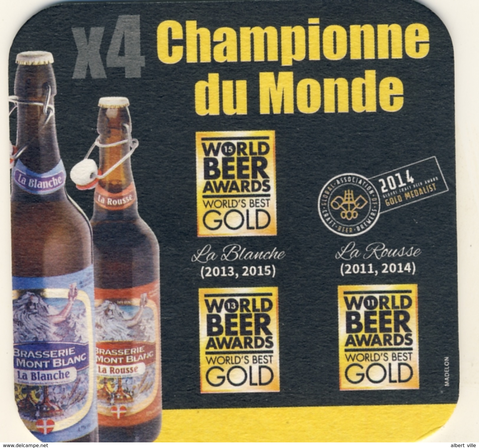 Lot De 2 S.B   Bierdeckel Coaster Bierviltje BRASSERIE DU MONT BLANC SAVOIE Eau Des Glaciers  Championne Du Monde - Sous-bocks