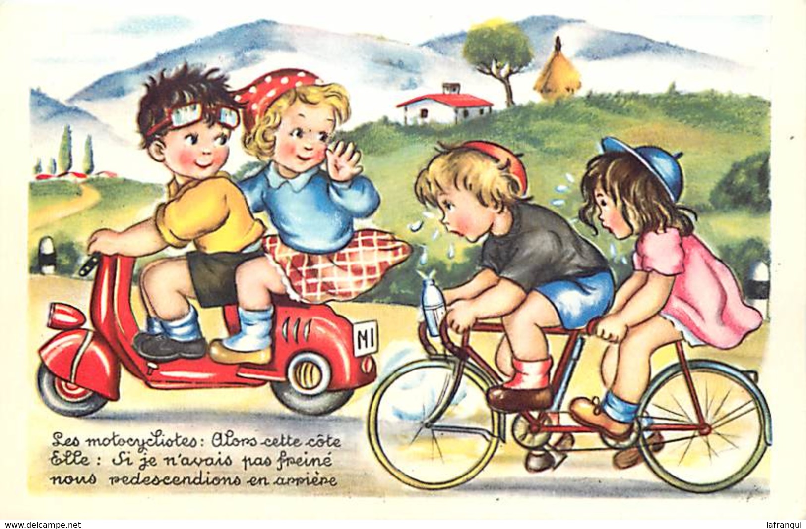 Ref N580- Illustrateur Enfants - Transports - Le Scooter  Et Le Tandem -velo -theme Scooters    -carte Bon Etat  - - Autres & Non Classés