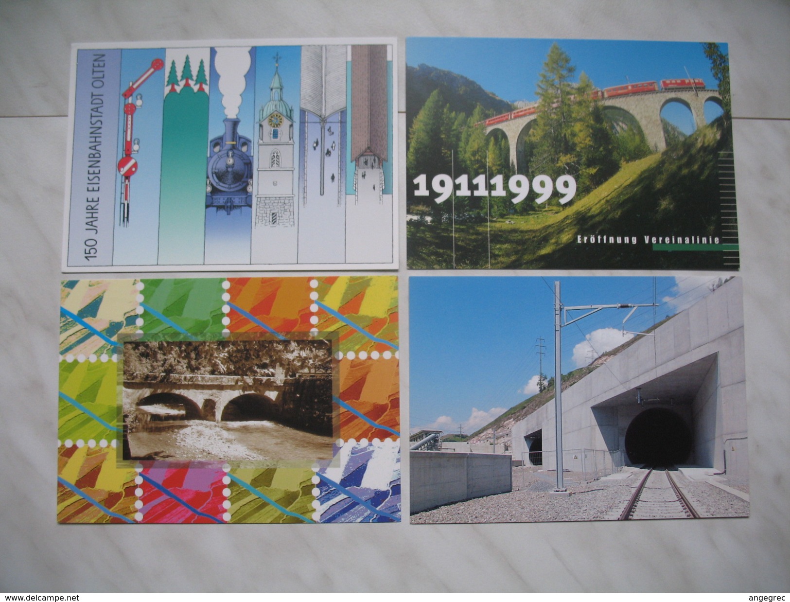 Lot De 4 Cartes, Journée Du Timbre 2002 Lyss, 2006 Olten, Ouverture De La Ligne Vereina, Et Tunnel De Base Du Lötschberg - Lyss