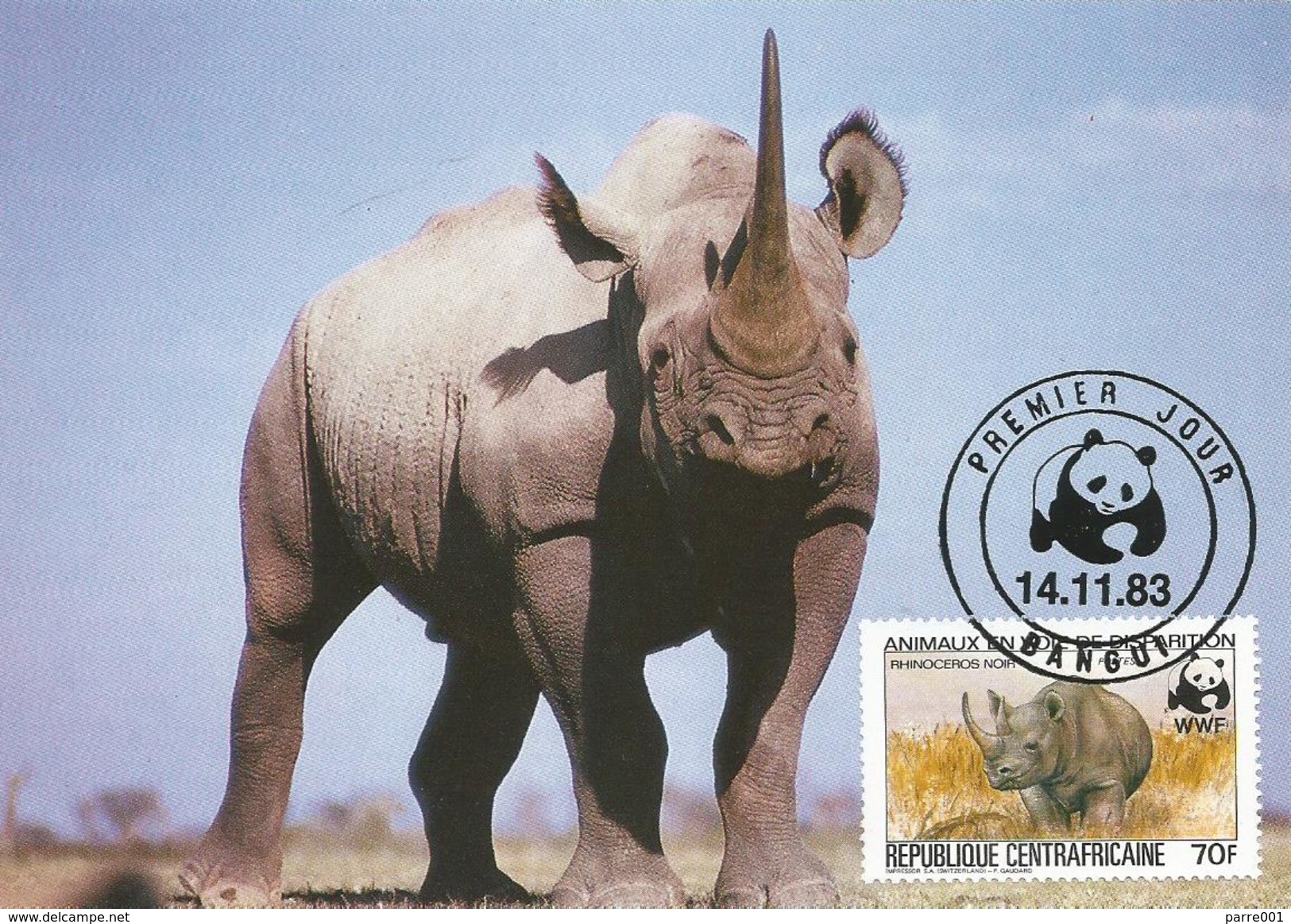Centrafrique RCA CAR 1983 Bangui Black Rhino (diceros Bicornis) 70f Maxicard - Cartoline Maximum