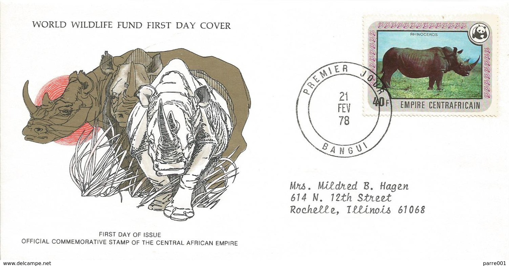 Centrafrique Empire RCA CAR 1978 Bangui WWF Rhino FDC Cover - FDC