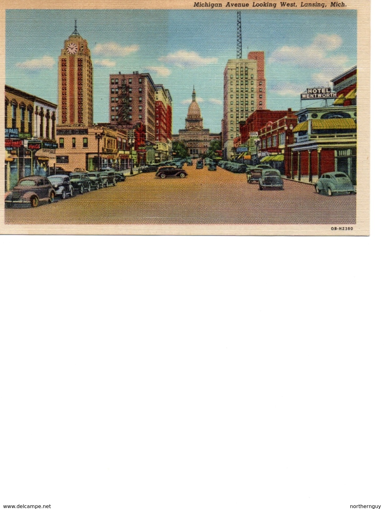 LANCING, Michigan, USA Michigan Avenue Looking West, Old Linen Postcard - Lansing