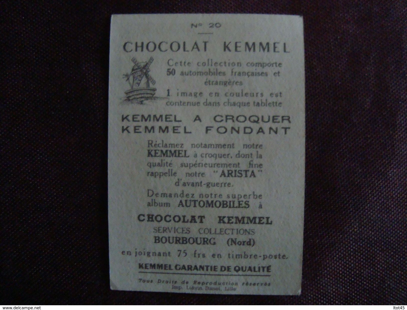 Lot De 5 Images CHOCOLAT KEMMEL VOITURES - Voitures