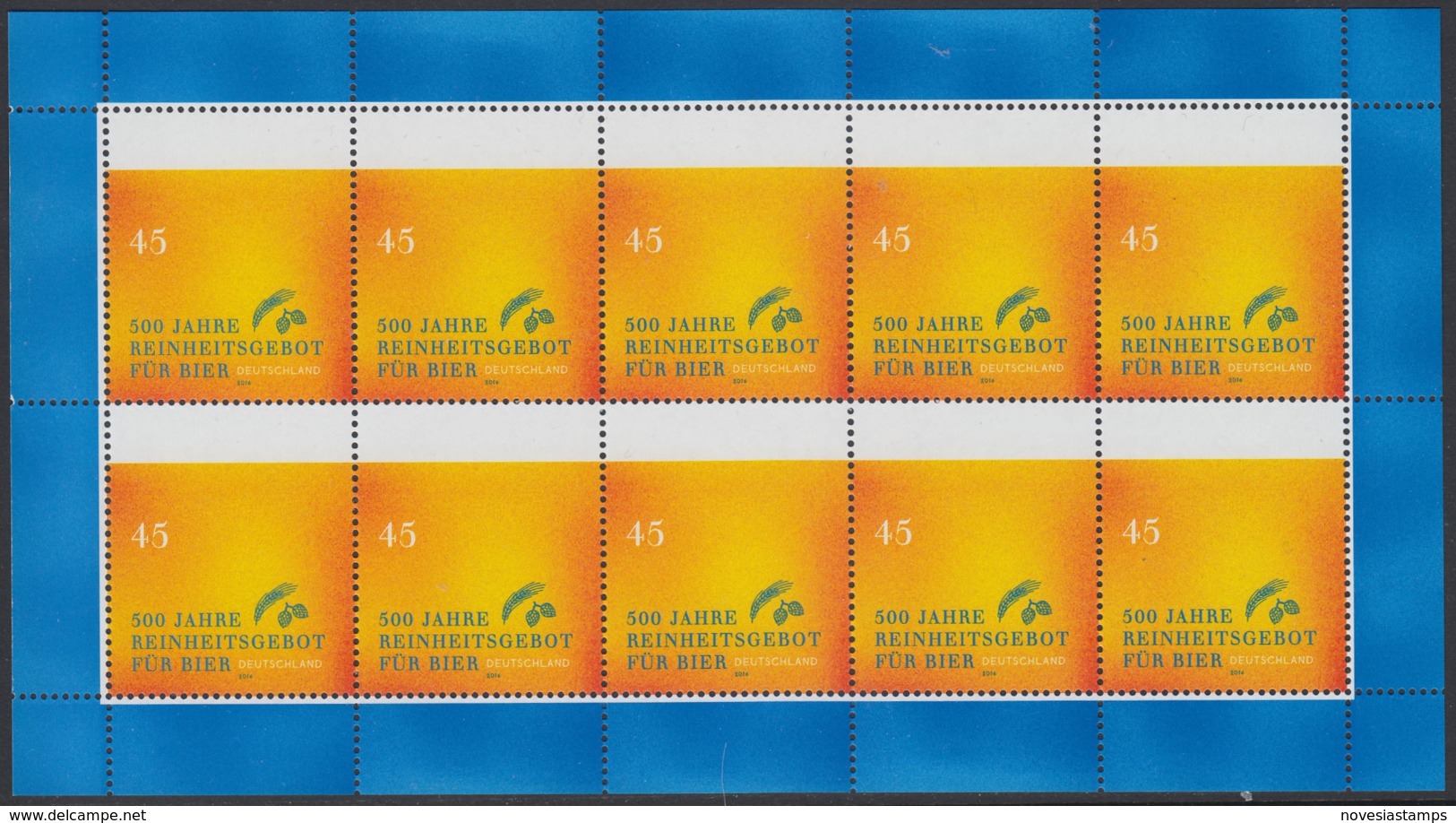 !a! GERMANY 2016 Mi. 3229 MNH SHEET(10) - German Purity Law For Beere - 2011-2020
