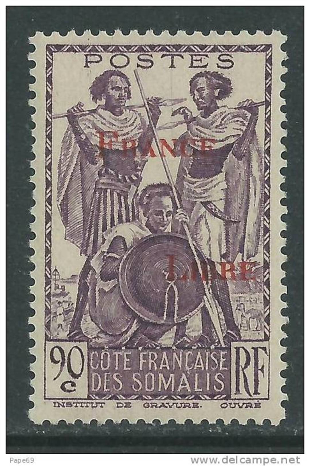 Cote Des Somalis N° 220 XX : Timbres De 1938 / 39 Surchargés  "France Libre" :  90 C. Sans Charnière,TB - Other & Unclassified