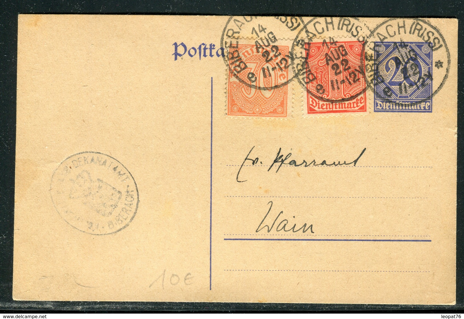 Allemagne - Entier Postal + Complément De Biberach En 1922  Réf J32 - Postcards