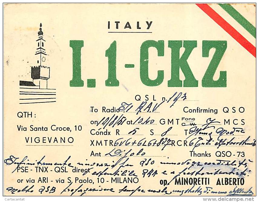 DA VIGEVANO AD ALASSIO. CARD RADIOAMATORI - AMATEUR RADIO OPERATOR -  1953 - Vigevano