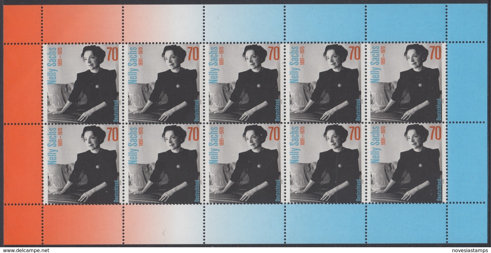 !a! GERMANY 2016 Mi. 3230 MNH SHEET(10) - Nelly Sachs, Author - 2011-2020